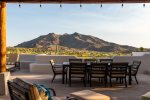 Outdoor dining with the Black Mountain back drop